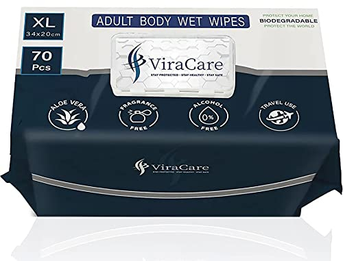 70 x Wet Wipes for Adults | Intimate Wipes With Aloe Vera | Biodegradable | Body Wipe for Adults No Shower | Shower Wipe | Extra Large | Size 34 x 20 cm | (1 Pack of 70) (140 count (Pack of 1))