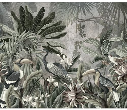 murando - Fototapete Premium-Vlies tropische Blätter, 350x256 cm, 3D-Effekt | Premium-Vliesstoff, Full HD Druck, hochwertige Verarbeitung fürs Wohnzimmer, schnelle Montage, lichtbeständig, geruchsfrei