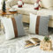 Merrycolor 2er Set Grau Streifen Kissenbezug, Spleißen Leinen Wurf Moderne Akzent-Kissenbezüge aus hellbraunem Kunstleder Landhausstil Kissenhülle für Sofa Gartenbett Schlafzimmer 45x45cm