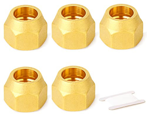 GASHER 5PCS Brass SAE 45 Degree Flare Tube Fitting,3/8 Flare Nut Air Conditioning Copper Pipe Extension Butt Copper Tube Flare Nut