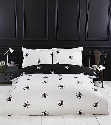 Rapport Home Monochromes Mikrofaser-Bettwäsche-Set für Einzelbett - Schwarze Spinne, Wendbar, Bügelfrei - Halloween-Thema
