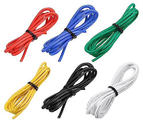 sourcing map 14 Gauge Silicone Wire 14AWG Electrical Wire Stranded Wire Flexible Tinned Copper Wire High Temp Hookup Wire 6 Color 1.5m/4.92ft for Car Model Electric Appliances 6pcs