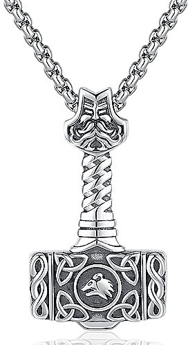 Collier Thor Hammer Mjolnir pour Homme Femme Pendentif Viking Odin Bijoux en argent Sterling 925 Rune Nordique Amulette Talisman Pendentif Cadeaux de protection
