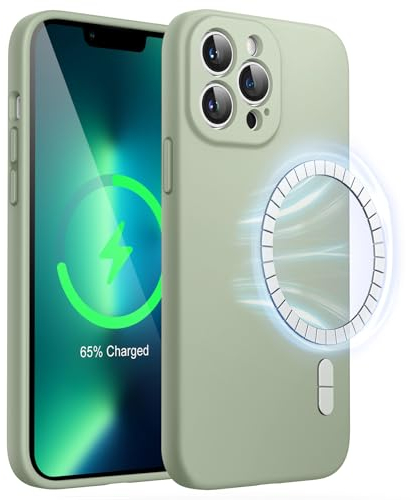 JETech Magnetic Silicone Case for iPhone 13 Pro 6.1-Inch, Compatible with MagSafe, Phone Cover with Camera Lens Full Protection (Matcha Green)