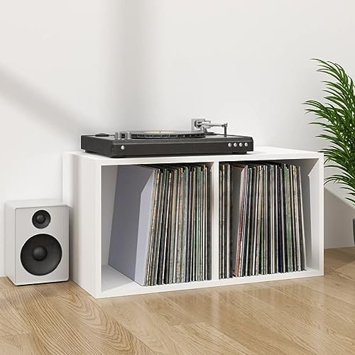 Tidyard Contenitore per Vinili,Mobile Porta Vinili Moderno,Libreria da Scrivania,Libreria da Tavolo Salvaspazio con 2 Cube,Organizer per la Vostra Camera da Letto Bianco 71x34x36 cm Legno Multistrato