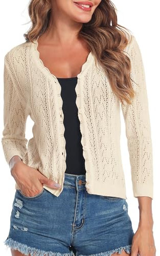 Gyabnw Bolero Mujer Elegante Manga 3/4 Cárdigan Chaqueta Corta Tradicional Tops Cuello en V para Cóctel Boda