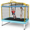 GYMAX 3-en-1 Trampoline Extérieur Enfants & Balançoire & Barre Horizontale, Cadre Robuste en Métal, Filet de Sécurité, Patins Antidérapants, Grand Trampoline de Jardin pour 2 Enfants 3 Ans+ (Jaune)