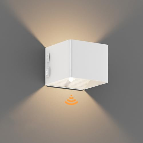 Coinmit LED Wandleuchte mit Bewegungssensor, 3000K Innenwandleuchte, 5500mAh Akku-Wandleuchte, kabellose Wandlampe mit USB für Innenräume, Treppenhäuser und mehr. Weiß
