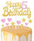 Gold Pink 5th Birthday Cake Topper, Girls Decorations, Glitter Heart Stars Toppers, Personalised Happy Cake Cupcake Toppers for Women Girls Baby Party Supplies