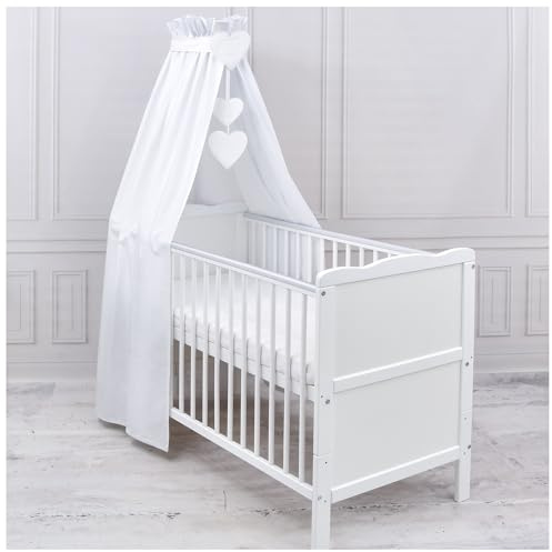 Generisch Baby Delux Babybett Himmel Betthimmel Baumwolle Baldachin für Babybett Kinderbett Wiege Stubenwagen Himmelstange Applikationen Herz Deko (Weiß, ohne Himmelstange)