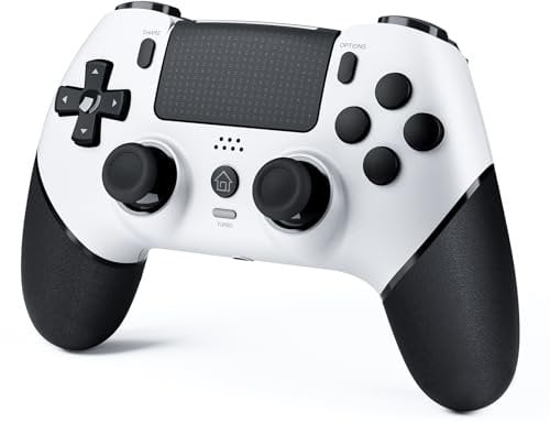 CHEREEKI Wireless Controller for PS4, Compatible with P-S4/Slim/Pro Bluetooth Gamepad Joystick PS4 Remote Control with Paddles Dual Vibration Turbo Six Axis Touch Panel Stereo Headphone Jack White
