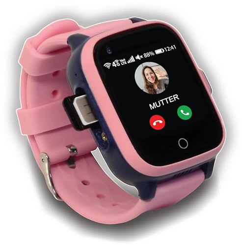KUUS. W2 Smartwatch Kinder Mit GPS und Telefon - GPS Tracker Kinder mit ortung - Kinder Smartwatch mit GPS mit SIM, Videoanruf Telefonieren, SOS Anrufen IP67 wasserdichte GPS Tracker Kinderuhr (Rosa)