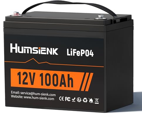 HumsiENK Lithium Battery 12V 100Ah LiFePO4 Batteries, Eingebautes 100A BMS, 15000 Deep Cycle Solarzellen, mit Niedertemperaturschutz, Geeignet für Wohnmobile, Boote, Trolling Motoren, Energiespeicher