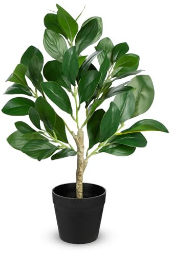 Arborus Ficus artificiel de 45 cm de haut - Plante verte d'intérieur en pots noirs - Petits arbres artificiels en pot pour la maison, le bureau, l'étagère, la cuisine, la salle de bain - Décoration de