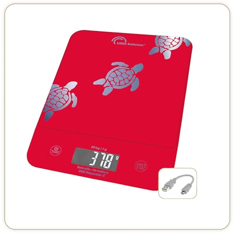 LITTLE BALANCE 8709 Happy Genius 10 Les Tortues, Balance de cuisine sans pile, rechargeable USB-C, Réparable, 10 kg, Les Tortues