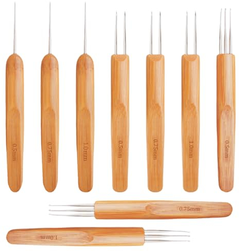 9 Stück 0.5/0.75/1mm Dreadlock Häkelnadel Bambus Nadel Weben Häkeln,Dreadlock-Haken für Haare,Häkelnadel-Set mit Bambusgriffen, Ideal für Dreadlocks,Zöpfe,Perücken und mehr, 1 Haken,2 Haken,3 Haken