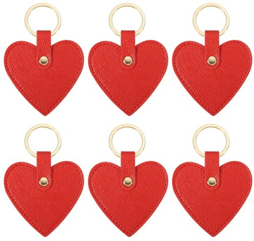 PATIKIL Coeur Cuir Porte-clés, 6 Paquet Coeur Cuir Clé Fobs avec Clé Anneaux Porte-clés Support pour Mariage Cadeaux Fête Favoris ID Carte, Rouge