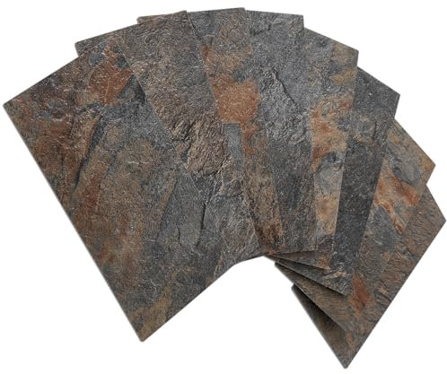 AULIGET 4 Pieces Rustic Slate Subway Self Adhesive Wall Tiles, 3mm PVC Faxu Stone Stick on Tile, Splashback Tile Stickers for Kitchen & Bathroom (3 x 6 Inches)