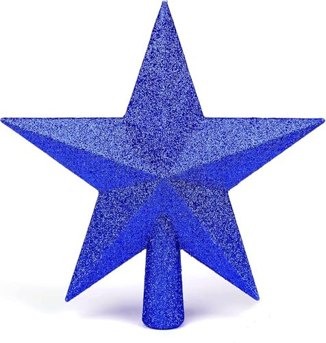 YYCRAFT Weihnachtsbaumspitze mit Glitzerstern, Weihnachtsdekoration, 25,4 cm, Königsblau