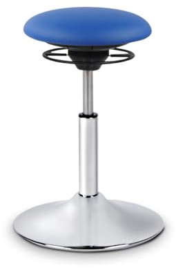 BALIMO Classic - Bürohocker - ergonomischer Sitzhocker - Hocker mit frei beweglicher Sitzfläche - Rücken-Trainer - Sitztrainer - Bewegungshocker - Standfuß Silber gebürstet (Kunstleder Blau)