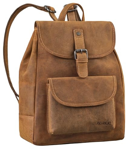 STILORD 'Adele' Kleiner Rucksack Damen Leder Tagesrucksäcke für Frauen kleiner Lederrucksack weich Handtasche Damen Rucksack Vintage Damenrucksack klein Daypack Echtleder, Farbe:bergamo - braun