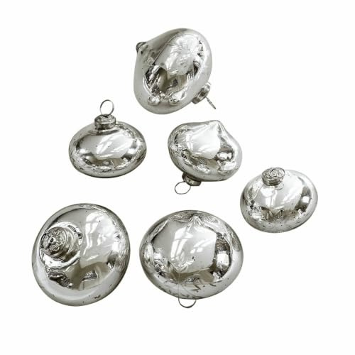 Loberon Weihnachtskugeln 6er Set Isaulie, Silber | Eingravierte Eiskristall-Muster, Nostalgisches Bauernsilber-Finish, Weihnachten, Christbaumschmuck, Glas, Eisen