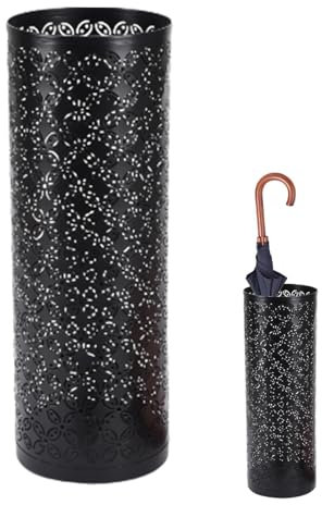 Paragueros Redondos De Metal | Paragüero Cilindrico Moderno Con Tallado De Lluvia, Soporte De Paragüas Para Entrada Interior Exterior, Estante De Paraguas Para Decorar El Hogar Y Oficina, 42x15cm