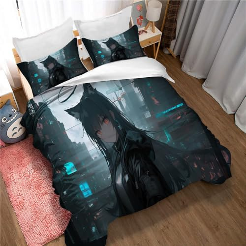 Ste-X Bettbezug Set 3Pcs Arknights Bettwäsche Set Weiches Mikrofaser Pflegeleichtes Steppbettbezug Mit 2 Kissenbezüge Für Jugendliche Mädchen Kinder (135x200cm,Arknights 05)