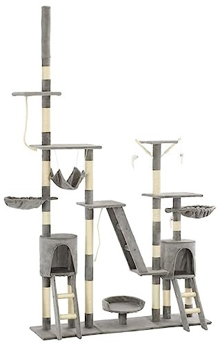 Juroupi Katzen-Kratzbaum mit Sisal-Kratzsäulen Katzen Baumhaus Katzen Kratzbaum 230-250 cm Grau