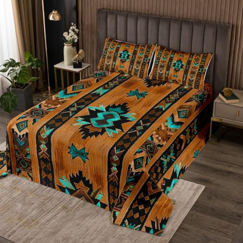 Loussiesd Braun Südwesten Tagesdecke 220x240cm Geometrisch Wohndecke Dekor Tribal Exotic Style Native American Indian Design Bettüberwurf Streifen Linie Wohndecke