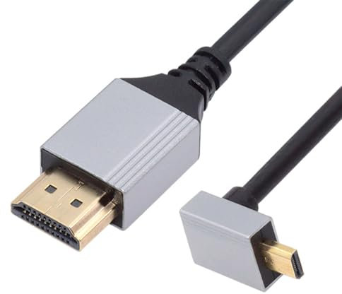 NFHK 90 Degree Up Angled Micro HDMI 2.1 Ultra Thin HDTV Cable 8K 4K Hyper Super Flexible Slim Cord Type-A to Type-D for Camera HDTV 50cm