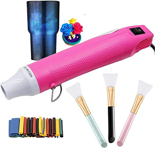 Deuvuo Heat Gun for Epoxy Resin - Embossing Hot Air Gun for Crafts DIY Acrylic Resin, Dryer Craft Mini Heat Shrink Gun Tool for Cup Turner, Candle Making, Drying Paint, Vinyl Wrap 300W 230V(Pink)
