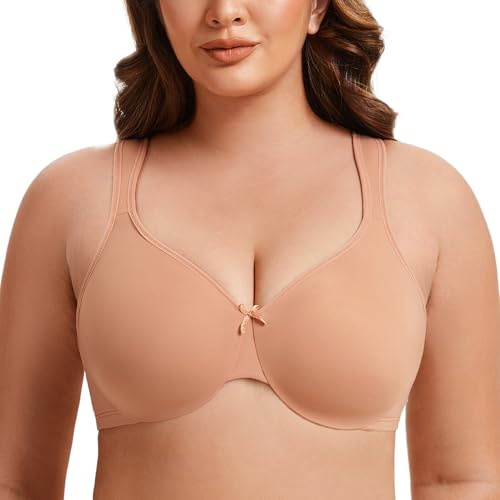 MELENECA Women's Plus Size Full Coverage Underwire Seamless Non Padded Minimizer Bra Cappuccino 40DD