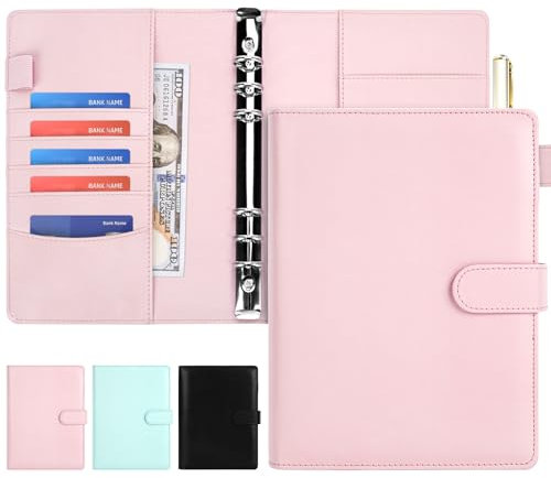 Onlyesh Ringbuch A5, Ringbuch A5 Nachfüllbar, 6 Loch, Innenpapier Nicht Enthalten, Budget Planer mit Magnetischer Schnalle für Büros Zuhause Schule, Rosa)