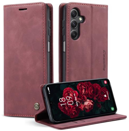 Monweicz Cover Compatibile con Samsung Galaxy A15, Custodia Portafoglio con Slot per Scheda, Protezione Completa Premium in Pelle PU, Flip Libro Magnetica Samsung Galaxy A15, Vino Rosso