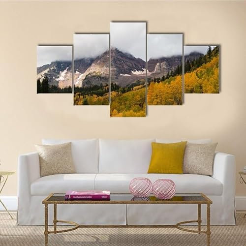 Generisch 5 Stück Fall bei Maroon Bells Bilder Gemälde Modern Home Decor Leinwand Poster Wohnzimmer Modular (Rahmenlos)