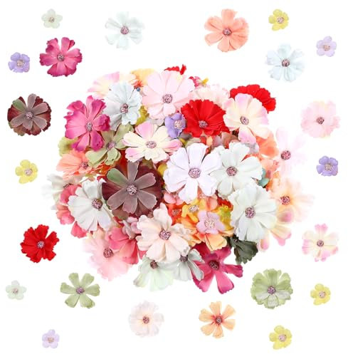 Mini Kunstblumen Köpfe zur Dekoration, 150 Stück Mehrfarbige Kleine Stoff Seiden Fake Rosen Gänseblümchen Pfingstrosen Wildblumen Girlande für Zuhause Hochzeit Haar Mütze Kleider DIY Bastel Dekoration