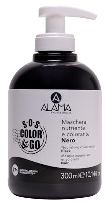 Alama Professional S.O.S Color&Go Maschera Colorata Nera, Nutriente, Ravvivante, Riflessante e Tonalizzante per Capelli Naturali, Colorati e Con Mèches, 300 ml