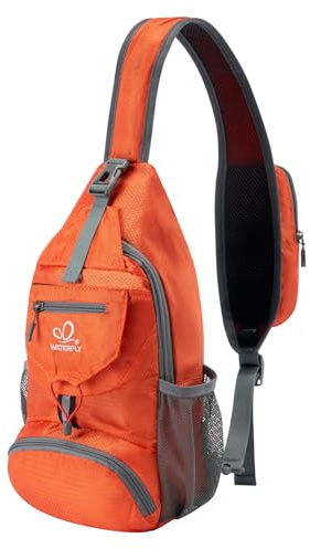 WATERFLY Brusttasche Sling Bag Klein Faltbarer Schultertasche Herren Damen | Crossbody Bodybag, Chest Rucksack Schulterrucksack, Wasserabweisend, Verstellbare Schultergurte, Reisen, Wandern, Joggen