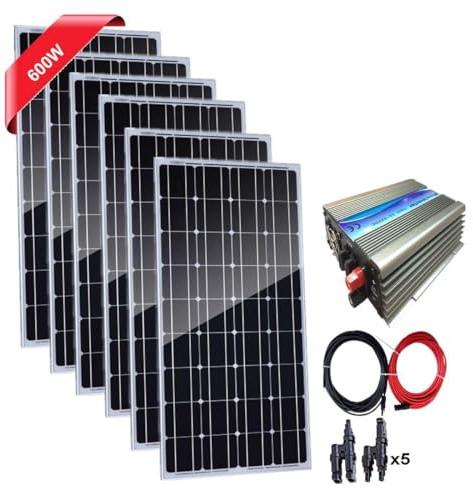 Système D’Attache De Réseau De Panneau Solaire 400w : Panneau Solaire 4pcs 100 Watts avec Onduleur De Connexion De Réseau 1000w AC 220v / 230v pour La Maison, 600w