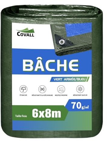 COVALL waterproof tarpaulin 6mx8m, 70g/㎡ UV resistant outdoor sunshade tarp, ripstop green fabric large tarpaulins sheet,house rain cover,camping tent with eyelets,motorcycle,boat,wood pool cover