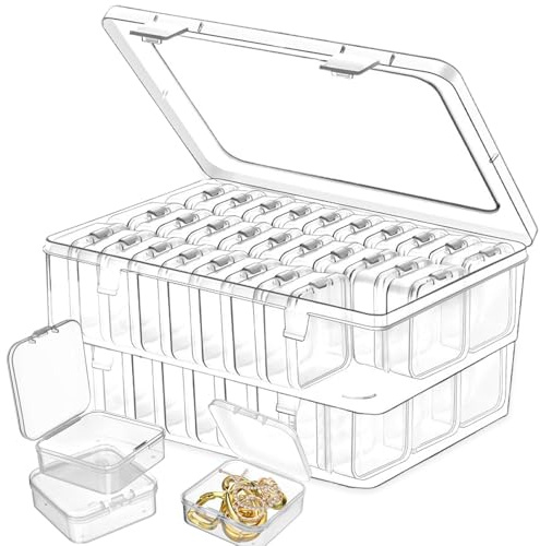 JSUOEO 60 PCS Bead Storage Box, Mini Individual Storage Boxes with Lid and 2 Large Plastic Containers for DIY Diamond Art Accessories Craft Jewellery Small Items