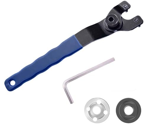 uncakil Adjustable Angle Grinder Spanner Wrench Universal Tool Small Pin Spanner,locknut Wrench, Pocket-Sized Angle with and Two Grinder spacers Compatible for Electric Angle Grinders(Blue)