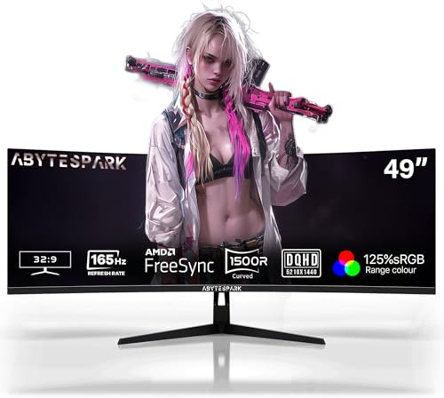 49 Inch Curved Ultra Wide Gaming Monitor, 5K (5210x1440P), 144Hz/165Hz 1500R, 32:9 127% sRGB, FreeSync, Height Adjustable Screen Monitor, HDMI 2.1 And DP 1.4, Supports Wall Mounted Installation