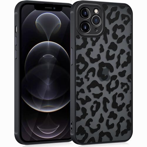 Coqinen Handyhülle für iPhone 12 Pro Max Hülle, Matt Transluzente Case mit Stilvolle Leopard Muster, Silikon Aesthetic Schutzhülle mit Kratzfeste PC Rückseite + Stoßfest TPU Bumper - Schwarz