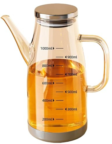 Joygoodta Oil Dispenser Bottle, Oil Dispenser Bottle with Scale 1000ml Heat-Resistant Leak-proof Food-grade Glass Olive for Cooking Kitchen Gadgets