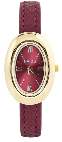 APXEL Armbanduhr Damen Ovale, Damenuhr mit Vintage Lederarmband Minimalistische Uhr für Damen Analog Quarzuhr Klassische Business Elegante Damenuhr Geschenke, Rot