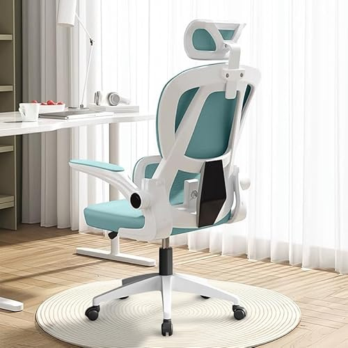 HDHNBA Office Chair Mesh Desk Chair,Ergonomic High-Back Rolling Gaming Work Chairs with Wheels and Adjustable Headrests,Comfortable Flip-up Arms for Home,Bedroom,Study Gaming(Blue)