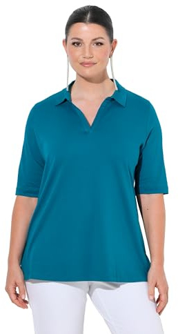 Ulla Popken Damen große Größen Übergrößen Plus Size Poloshirt, A-Linie, Halbarm, Pima Cotton Petrol 42+ 829256770-42+