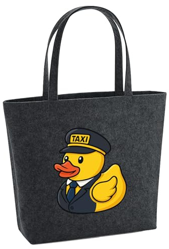 Huuraa Filzshopper Quietscheente Taxi-Fahrer Gummiente Chauffeur 22 Liter Charcoal Melange Filztasche Geschenkidee